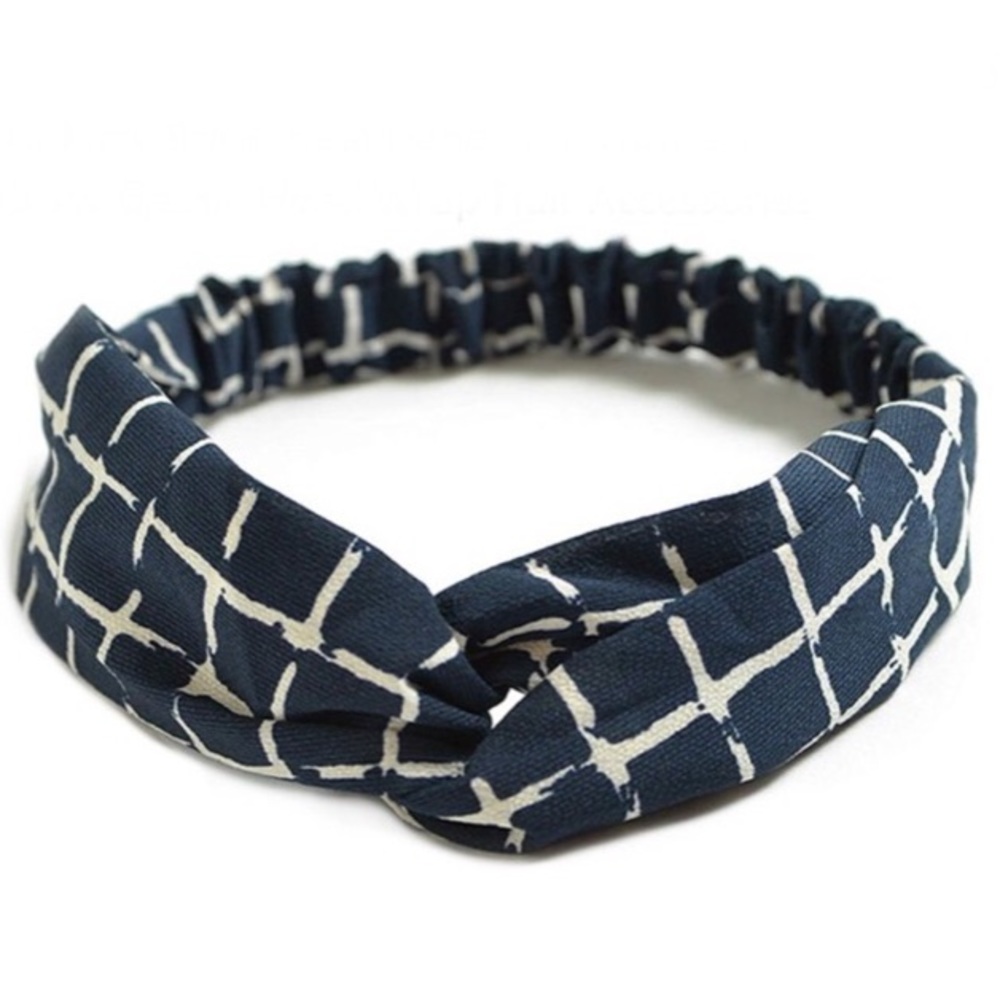 Navy Blue Box Print Boho Twist Headband